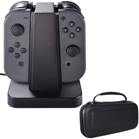 Deco Gear Compatible With Nintendo Switch Joy-Con Charging Dock (NSCD) with Hard Shell Travel Carrying Case (Black)