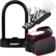 Deco Gear Cycling Kit with 16-in-1 Multi-Function Repair Tool, Heavy Duty Combination Bike U-Lock, and Bike Frame Cell Phone Mount with Dual Storage Pockets