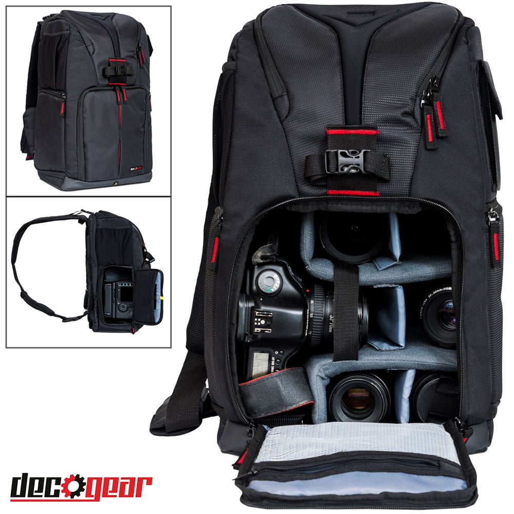 Deco Gear DSLR Camera Lens Backpack Extra Compartments Weather Protective for Canon Nikon Sony Walmart