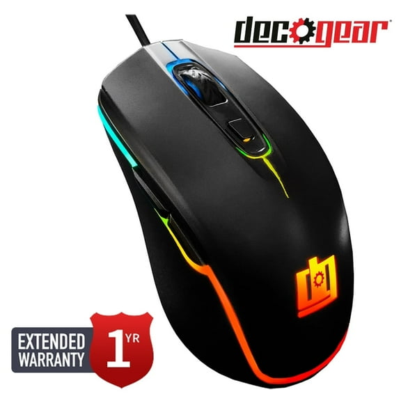 Deco Gear GMOUS Wired Gaming Mouse - 800-5000 DPI Adjustable - 11 RGB Modes Bundle with 1 Year Extended Warranty