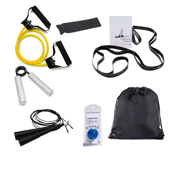 Deco Gear Home Gym 7-Piece Fitness Kit with Resistance Training, Stretching Tools, Weighted Jump Rope, Grip Strength and Dexterity Enhancers, Includes Storage Bag