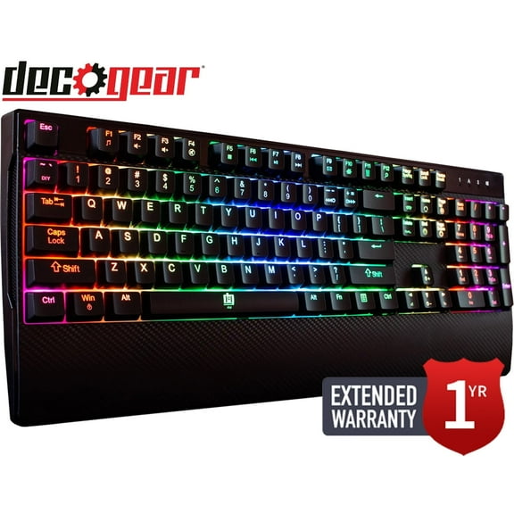 Deco Gear MECHBRD100 Mechanical Gaming Keyboard - RGB Back Lighting - Anti-Ghosting - Black Bundle with 1 Year Extended Warranty