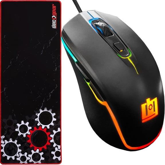 Deco Gear Wired Gaming Mouse, 800-5000 Adjustable DPI, High Precision Optical Mouse, Ergonomic for All Gaming Grips, 11 RGB Backlit Modes, 6 Buttons, includes Full Length Mouse Pad
