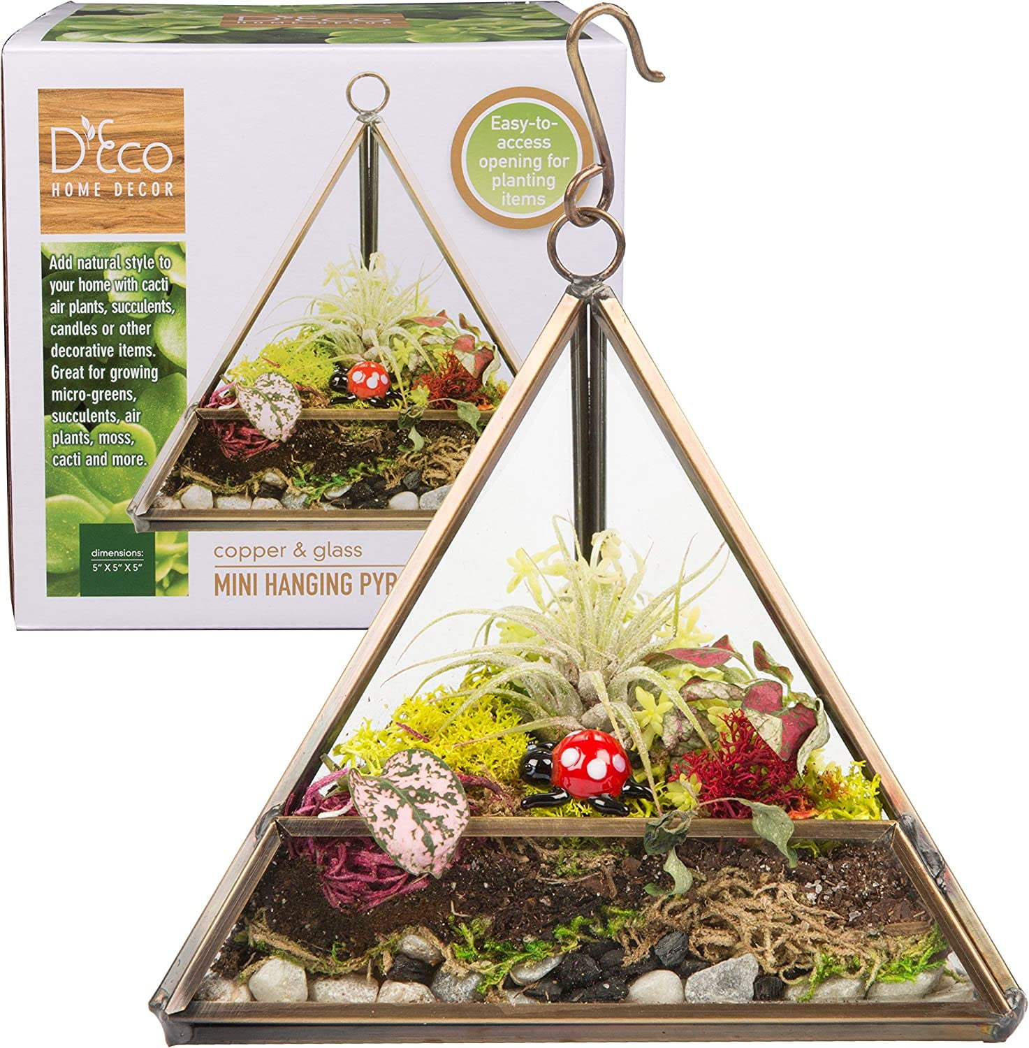Copper and Glass Mini Hanging Pyramid Terrarium