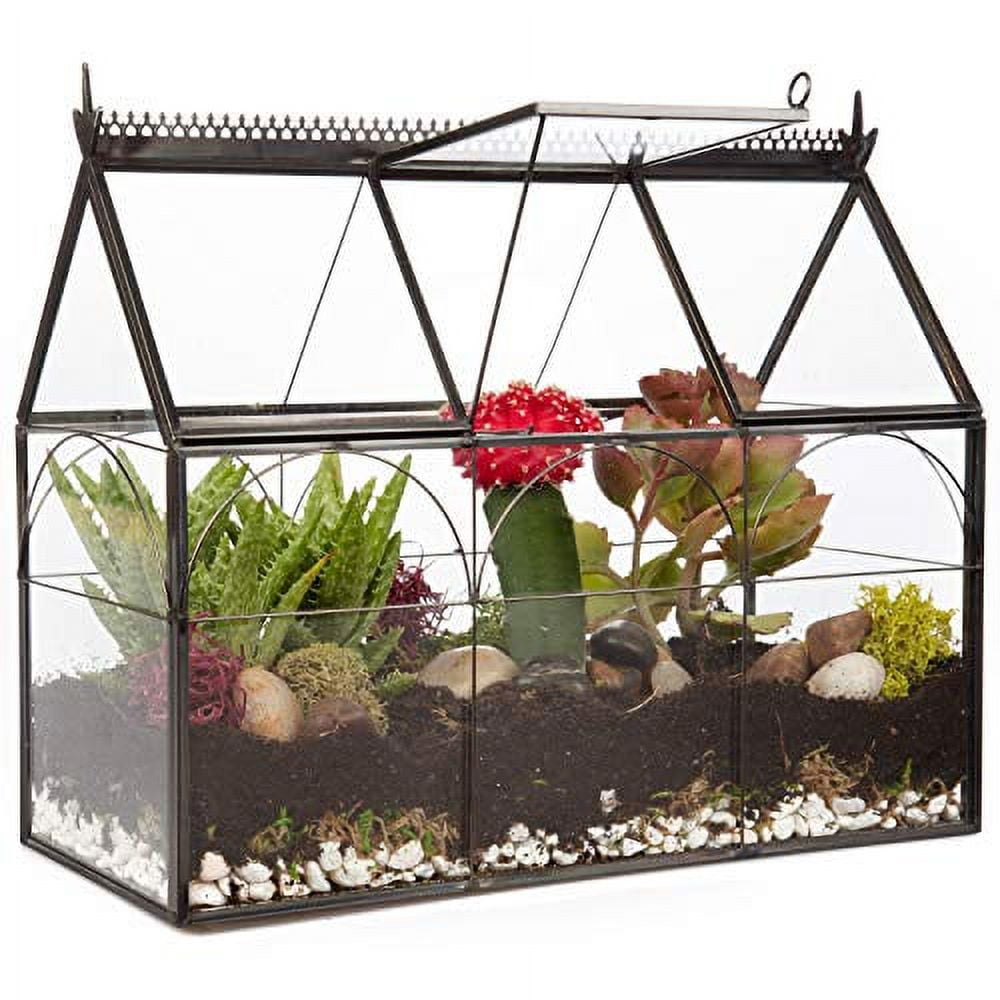 Black Glass Geometric Greenhouse Terrarium for Indoor Tabletop