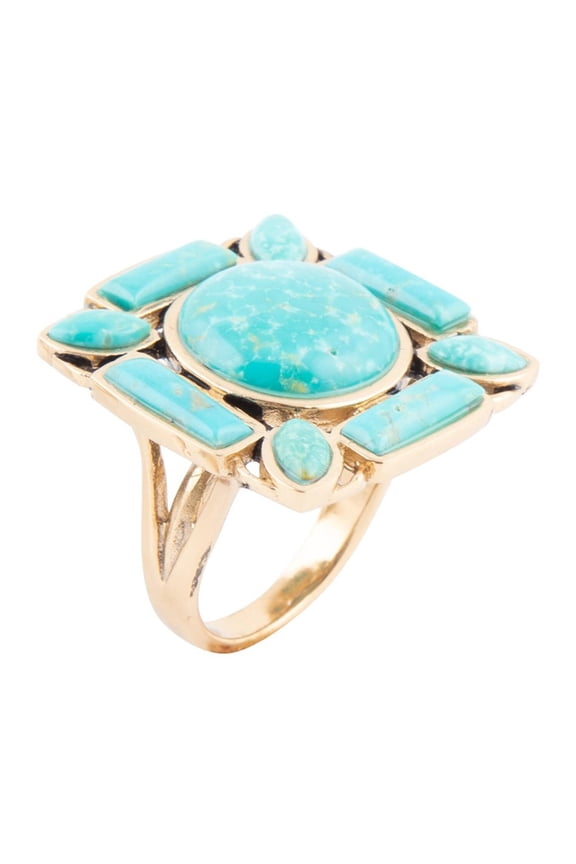 Deco Green Turquoise Golden Statement Ring
