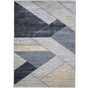 Deco Home 5.25 x 7.5 Black/Tan Modern Abstract Indoor Area Rug with Non-Slip Backing, Serged Edges, .4 Pile Height, Soft Polypropylene