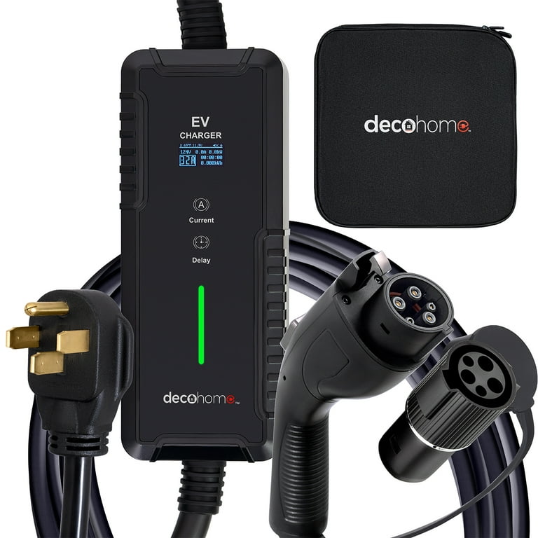 Deco Home Level 1 & 2 32A 240V Portable EV Charger, NEMA 14-50 and 5-15  Plugs, 20FT SAE J1172 Charging Cable, Tesla Adapter 