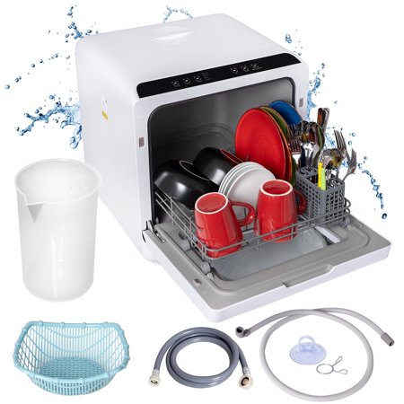 Deco Home Portable Countertop Dishwasher with Water Tank and Hook Up, 5 Cleaning Modes