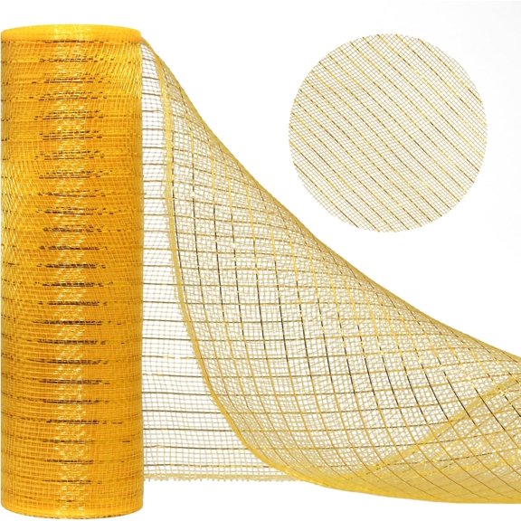 Deco Mesh 10 Inch x30 Feet, Gold Metallic Foil Mesh Fabric, Christmas Deco Mesh Ribbon, Mesh Ribbon for Decoration Wreaths, Home, Crafts and Gift Wrapping -1 Pack