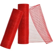 Deco Mesh 10 inch x 30 feet Each Roll, Christmas 2 Rolls Mesh Ribbons for Wreaths, Swags, Craft, Party, Christmas Tree and Decorating Supplies, 2 Rolls Metallic Red with Red Foil Fabric Mesh