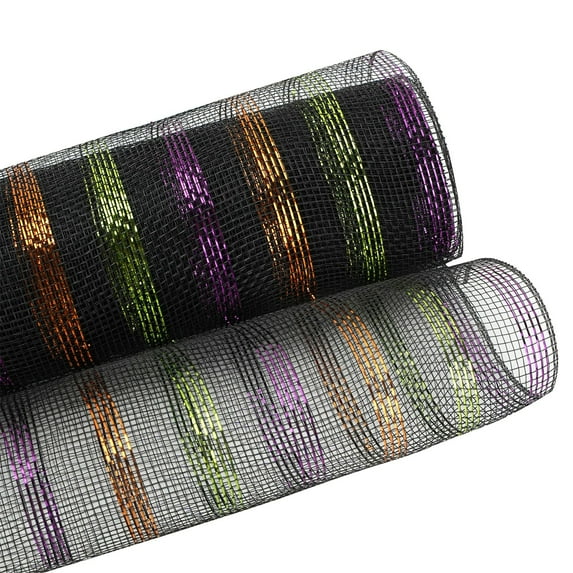 Deco Mesh Ribbon, 1 Roll 10 Yard Metallic Mesh Ribbon, Metallic Poly Mesh Ribbon, Metallic Foil Burlap Deco Mesh Fabric, Decorative Mesh Rolls for DIY Wreath Crafts Party Decoration