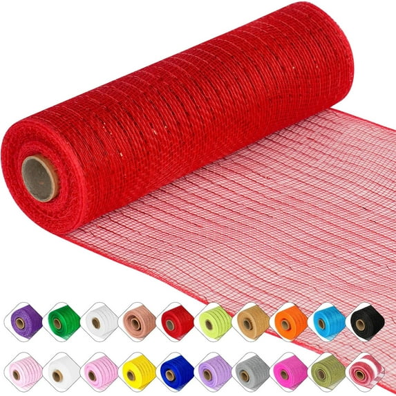 Deco Mesh Ribbon - 10inch x 30 feet Each Roll Metallic Foil Mesh Ribbon for Christmas, Valentine's Easter Wreath and Home Decorating