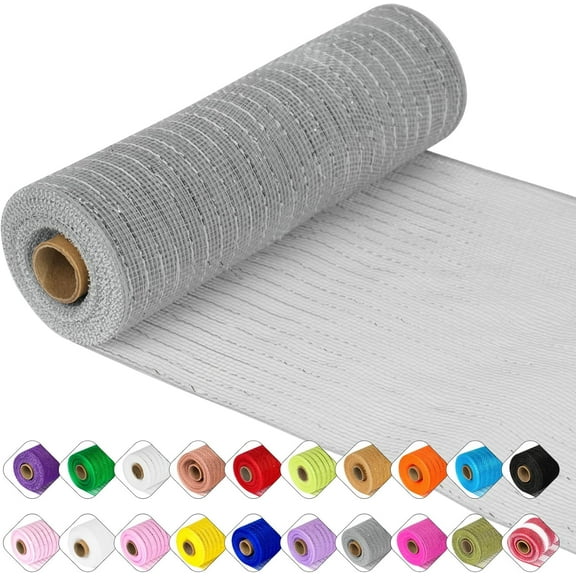 Deco Mesh Ribbon - 10inch x 30 feet Each Roll Metallic Foil Mesh Ribbon for Christmas, Valentine's Easter Wreath and Home Decorating