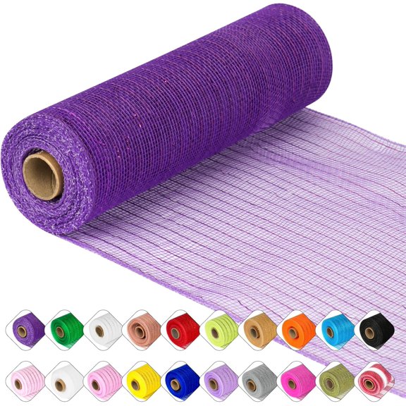 Deco Mesh Ribbon - 10inch x 30 feet Each Roll Metallic Foil Mesh Ribbon for Christmas, Valentine's Easter Wreath and Home Decorating