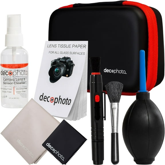 Deco Photo All-in-One Cleaning Kit for DSLR and Mirrorless Cameras - Includes Carry Case, Camera and Sensor Cleaning Spray & Swabs, Lens Brush, Sensor Brush, and Dust Blower
