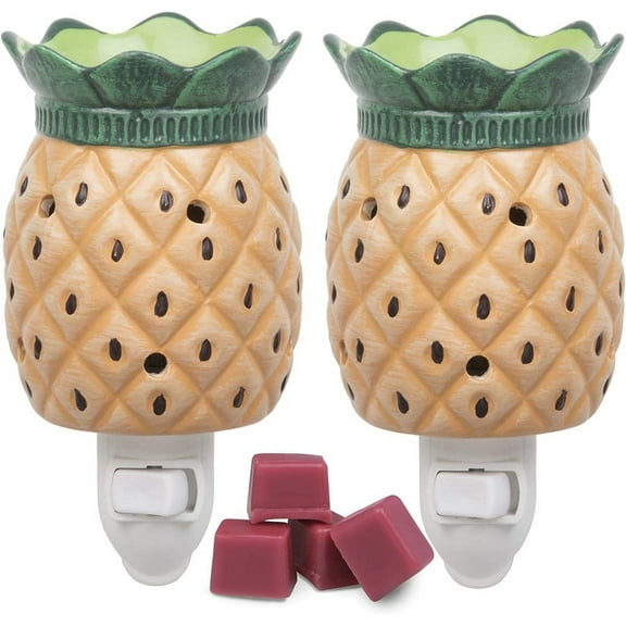 Deco Plug-in Electric Pineapple Candle Warmers, 2 Wax & Tart Warmer for Indoor Decor, Includes 4 Wax Cubes and Halogen Bulb- Freshen Home or Office w Desired Fragrance- Great Holiday & Wedding Gift