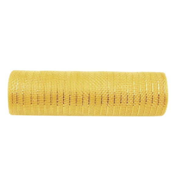 Deco Poly Mesh Ribbon with Metallic Foil 10 Inch x 10 Yards Yellow Gold Mesh Roll for Christmas Wreaths Swags Bows Garland Tree Decoration and Holiday Party Craft Supplies