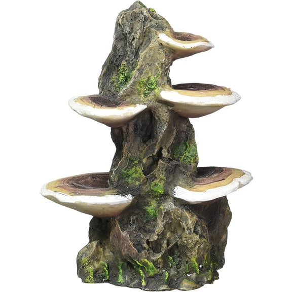 Deco-Replicas Tree Trunk with Shelf Mushrooms Aquarium Decoration - Double-Sided Ornament with Stable Base - Durable Resin for Freshwater & Saltwater Tanks - Brown, 5.5 x 4 x 7.5 in