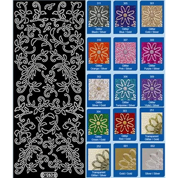 Deco Stickers - Leaf Flourish - Transparent Glitter Gold