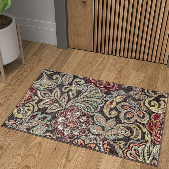 Deco Transitional 2' x 3' Brown and Red Polypropylene Indoor Area Rug