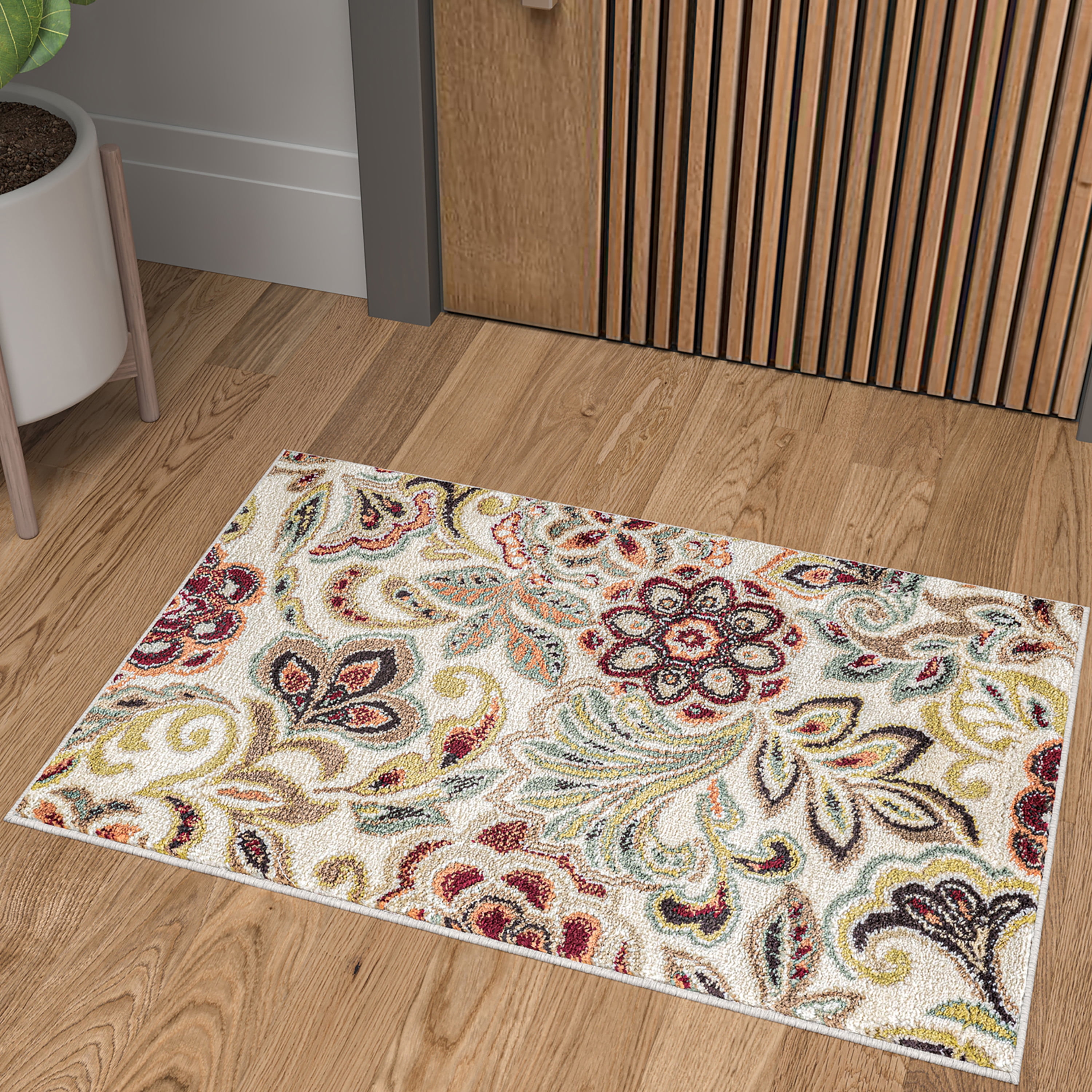 Deco Transitional 2' x 3' Ivory and Red Polypropylene Indoor Area Rug