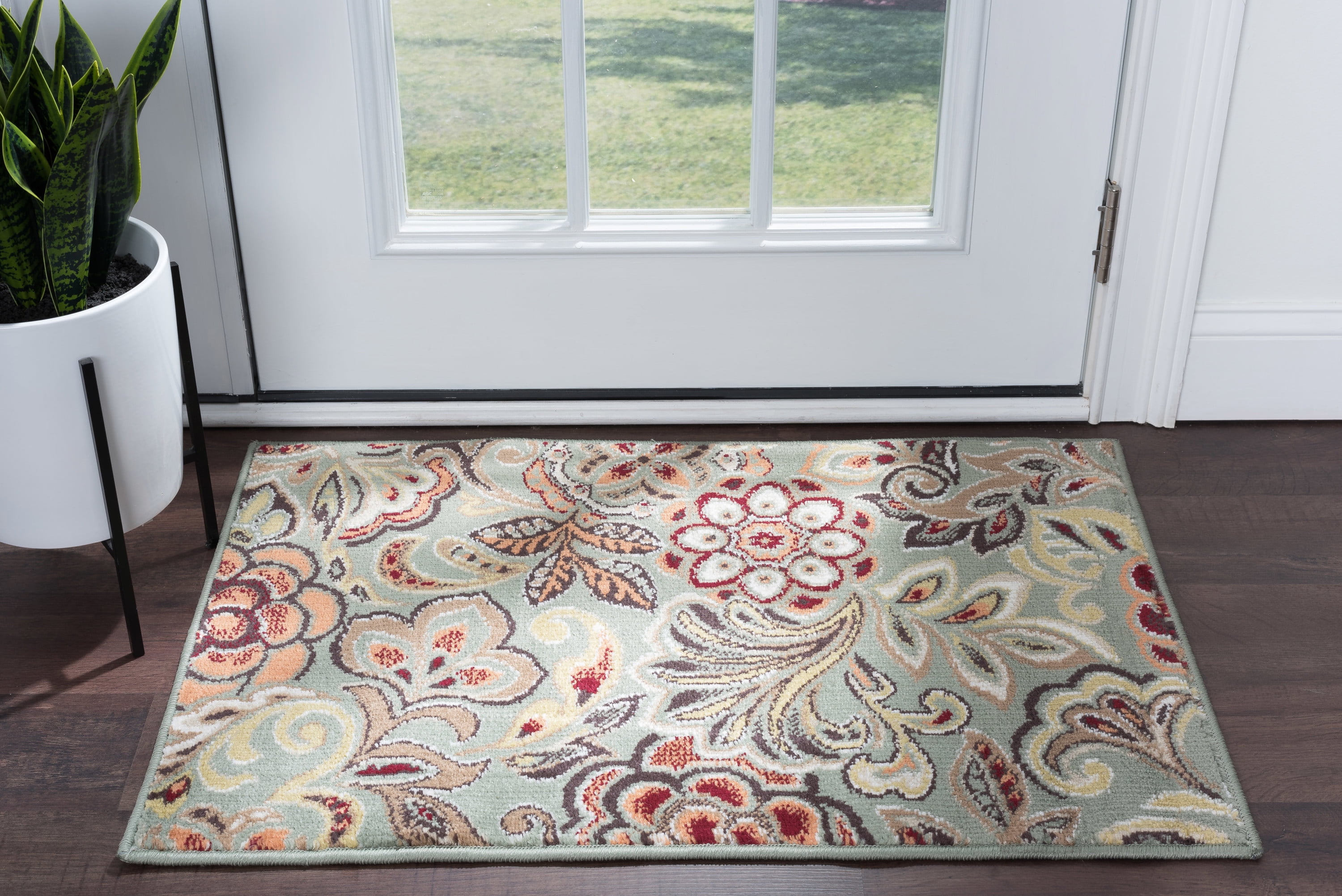 Poly Rugs Deco Transitional 2' x 3' Seafoam and Red Polypropylene Indoor Area Rug ...