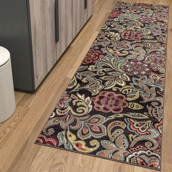 Deco Transitional 2' x 7.7' Brown and Red Polypropylene Indoor Area Rug