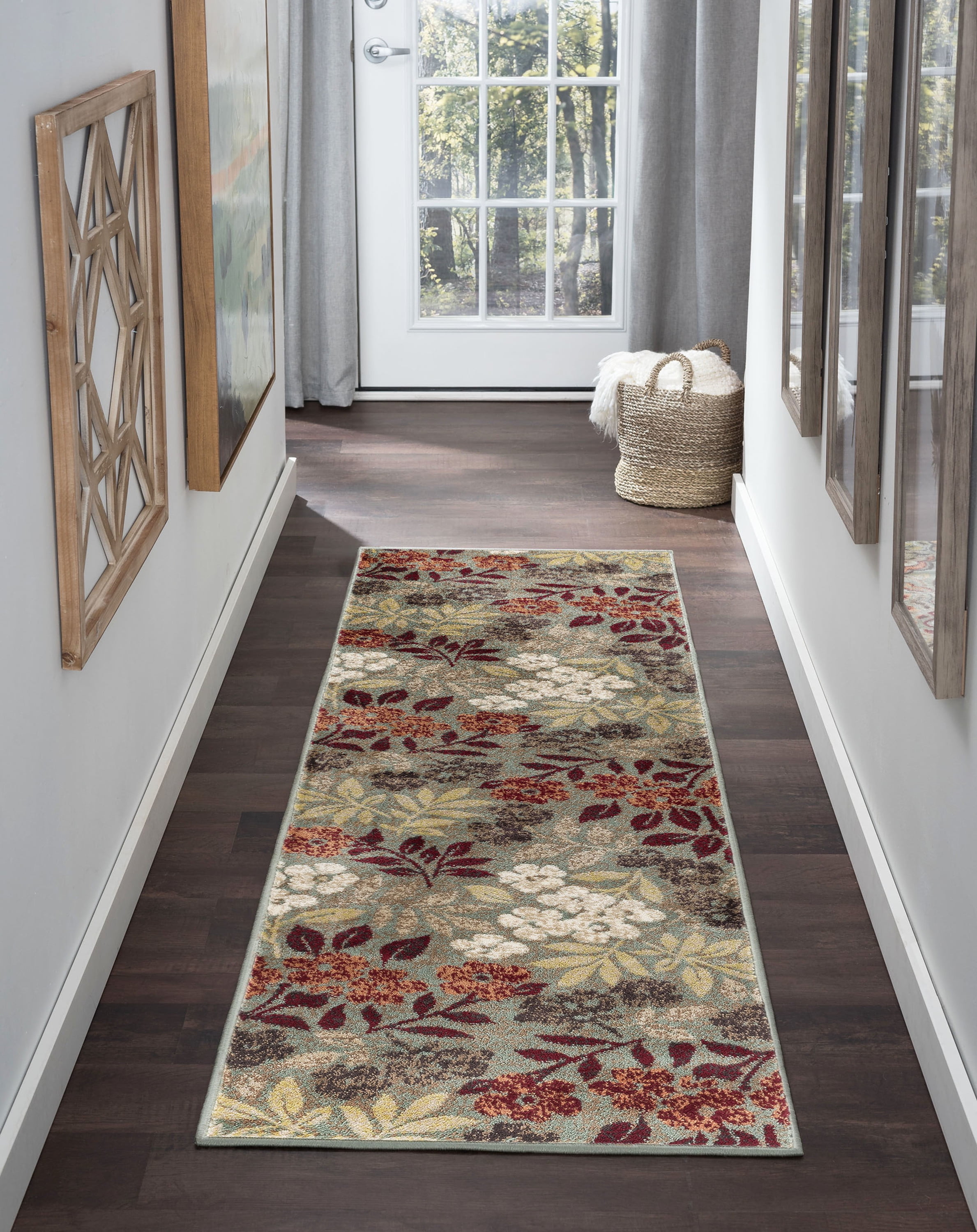 Deco Transitional 2' x 7.7' Seafoam and Red Polypropylene Indoor Area Rug