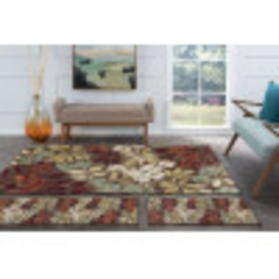 Deco Transitional 3-Piece Set Brown and Red Polypropylene Indoor Area Rug