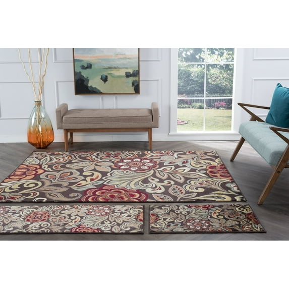 Deco Transitional 3-Piece Set Brown and Red Polypropylene Indoor Area Rug