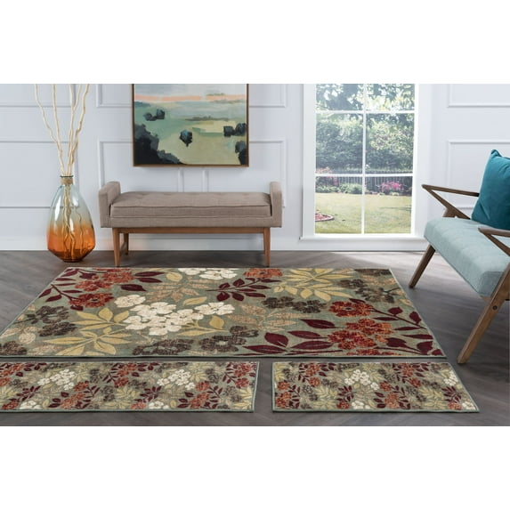 Deco Transitional 3-Piece Set Seafoam and Red Polypropylene Indoor Area Rug