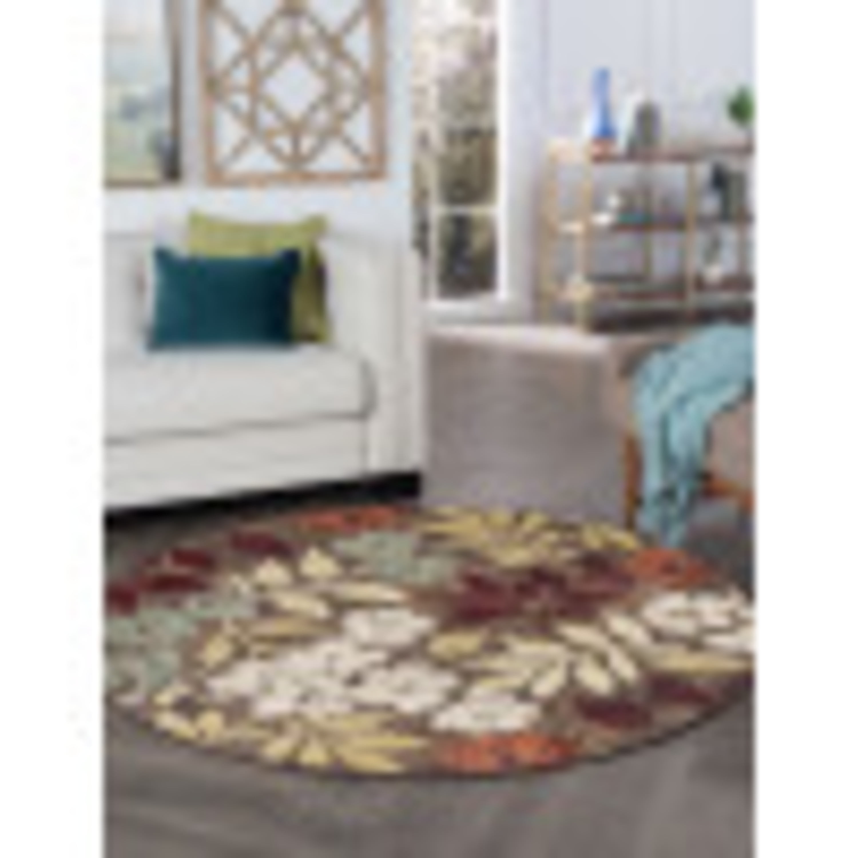 Deco Transitional 5' Round Brown and Red Polypropylene Indoor Area Rug