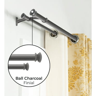 Deco Window 1 inch Adjustable 36" to 66" Charcoal Grey Iron Double Curtain Rod Endcap Finials & Brackets Set
