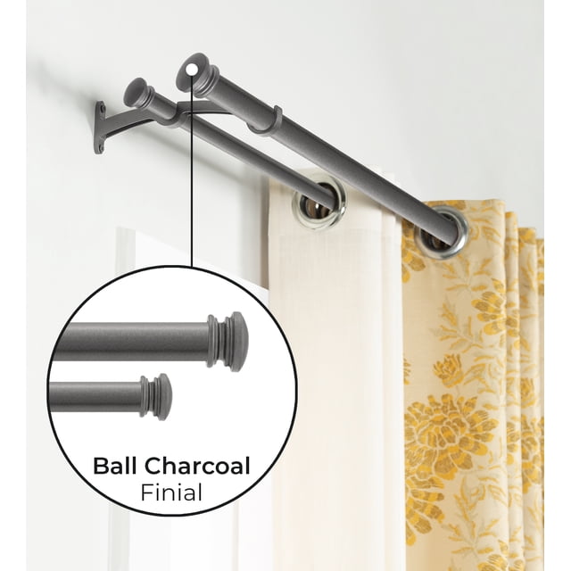 Deco Window 1 inch Adjustable 36" to 66" Charcoal Grey Iron Double ...