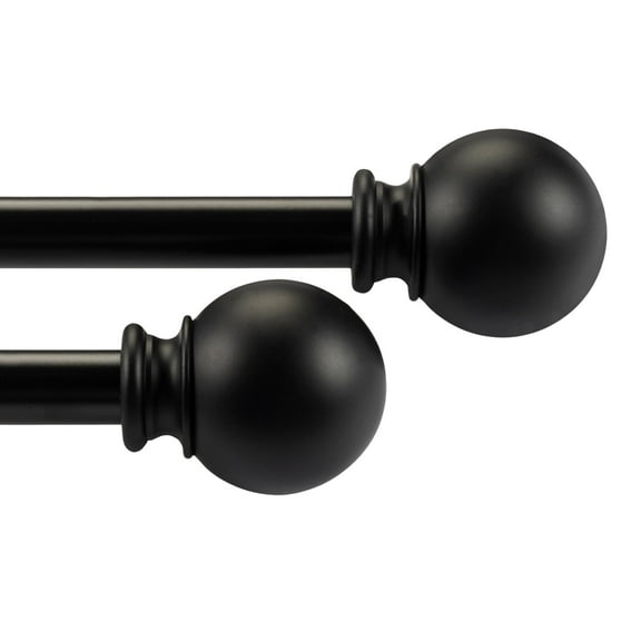 Deco Window 2 Pack Black Adjustable Curtain Rod with Finial & Bracket Set - 48" to 84" 5/8" Diameter
