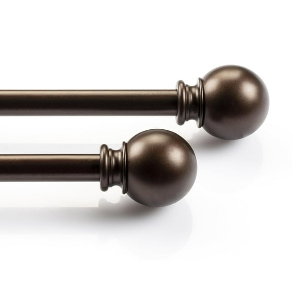 Deco Window 2 Pack Single Curtain Rod With Finial & Bracket Set-48" to 84", 5/8" Diameter, Brown Oil