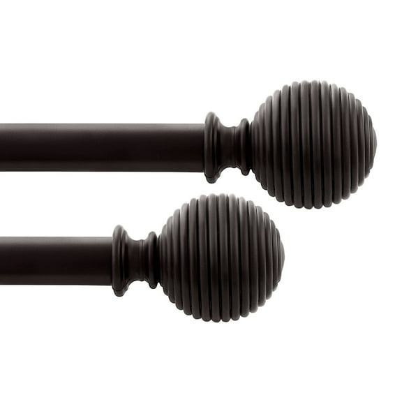 Deco Window 2 Pcs 36 to 66 Extendable Curtain Rod for Windows with Ball Finials (1" Diameter, Brown)
