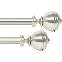 Deco Window 2 Pcs 36 to 66 inches Extendable Curtain Rod for Windows with Stacked Round Finials (25mm Diameter, Satin Silver)