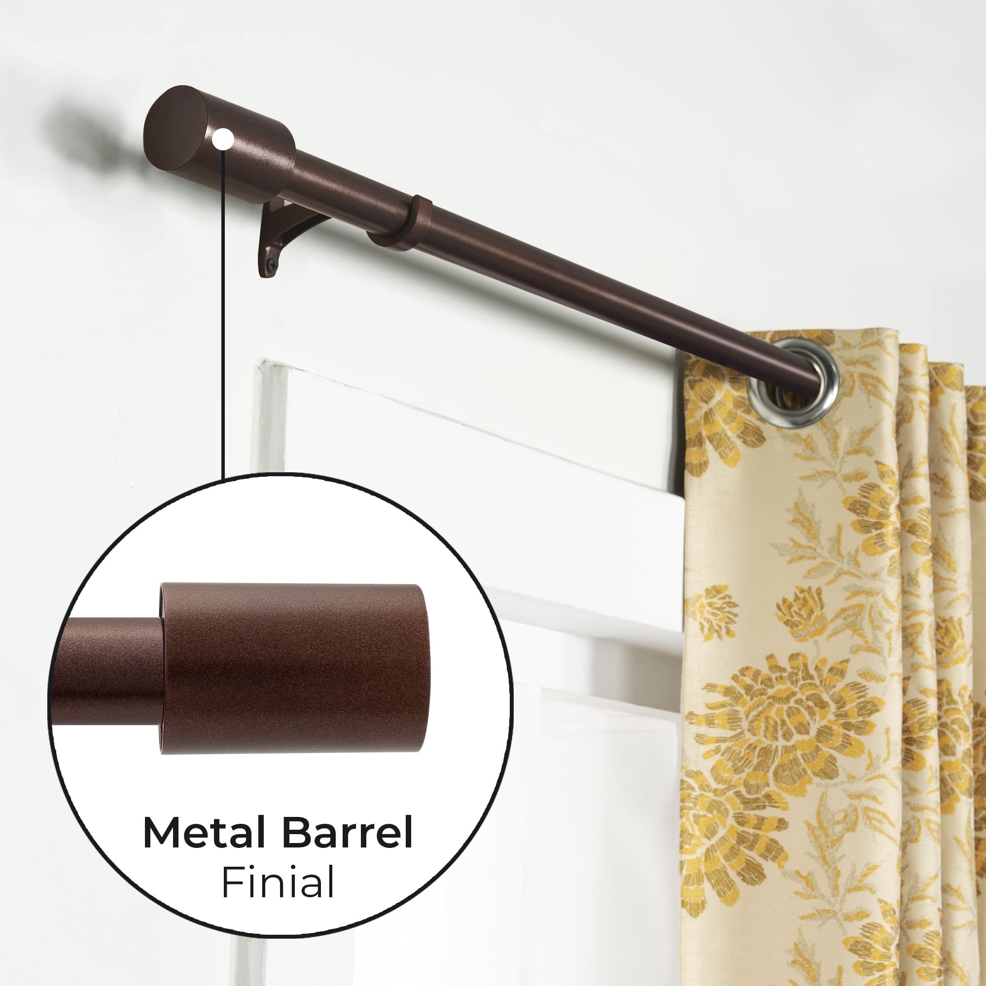 Deco Window Modern 1 in Powder Coated Barrel Adjustable Single Curtain Rods, 36 in - 66 in
