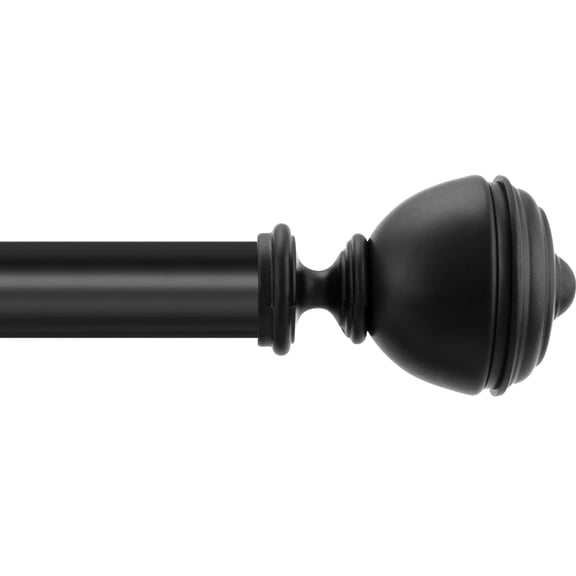 Deco Window 36 to 66 Inches Adjustable Curtain Rod for Windows with Oval Finials & Bracket Set (1'' Diameter, Black)