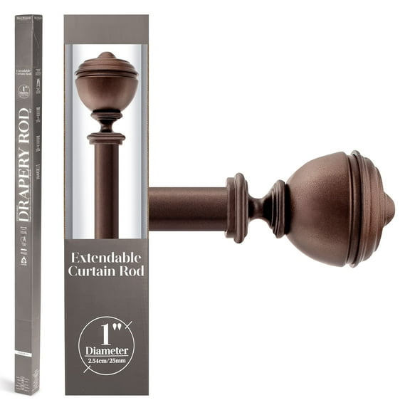 Deco Window 36 to 66 Inches Adjustable Curtain Rod for Windows with Oval Urn Finials & Bracket Set (1'' Diameter,Brown)