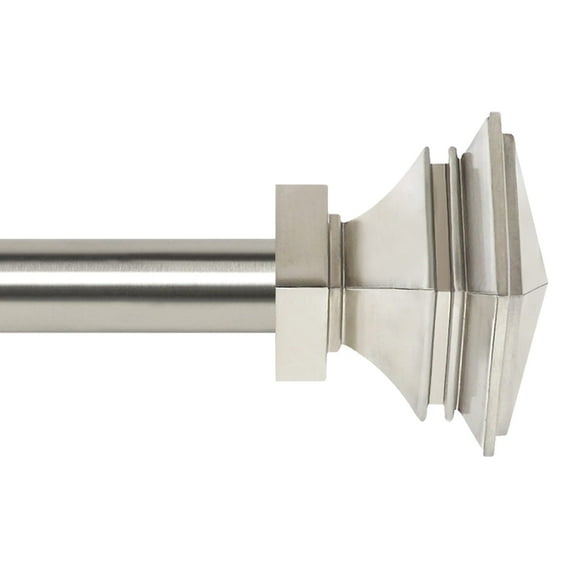 Deco Window 36 to 66 Inches Adjustable Curtain Rod for Windows with Square Finials & Bracket Set (1'' Diameter,Satin Silver)