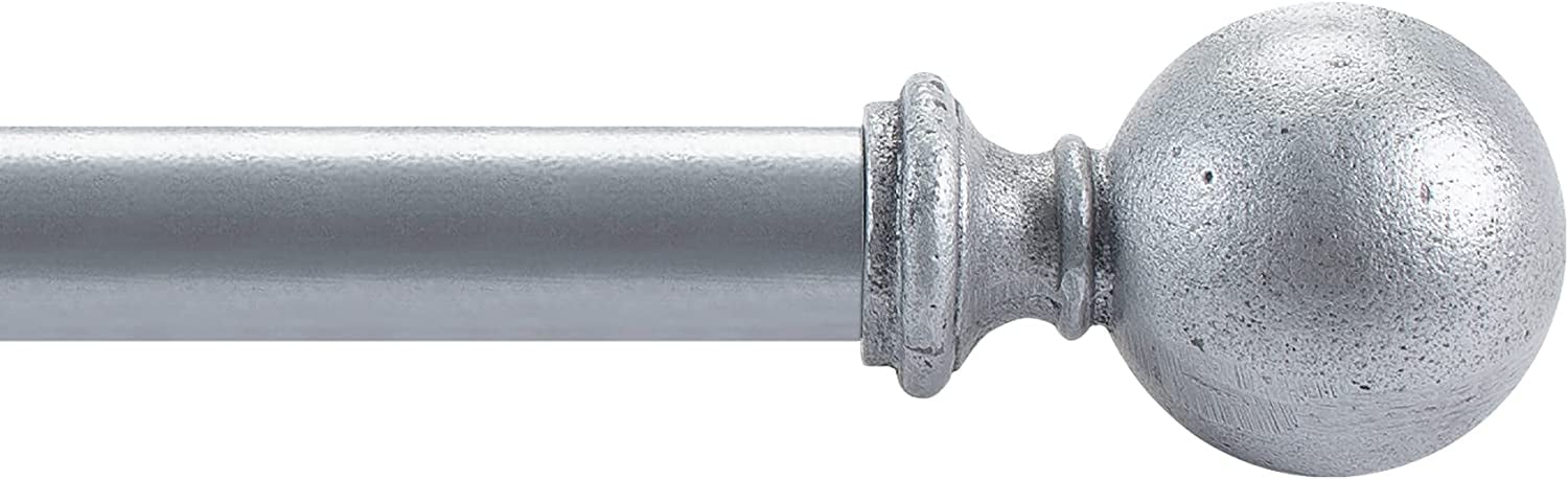 Deco Window 36 to 66 inches Adjustable Curtain Rod for Windows with Ball Cast Finials 3/4'' Dia (Charcoal)