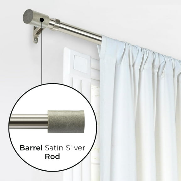 Deco Window 36 to 66 inches Adjustable Curtain Rod for Windows with Cylinder Marble Finials (25mm Diameter, Satin Silver)