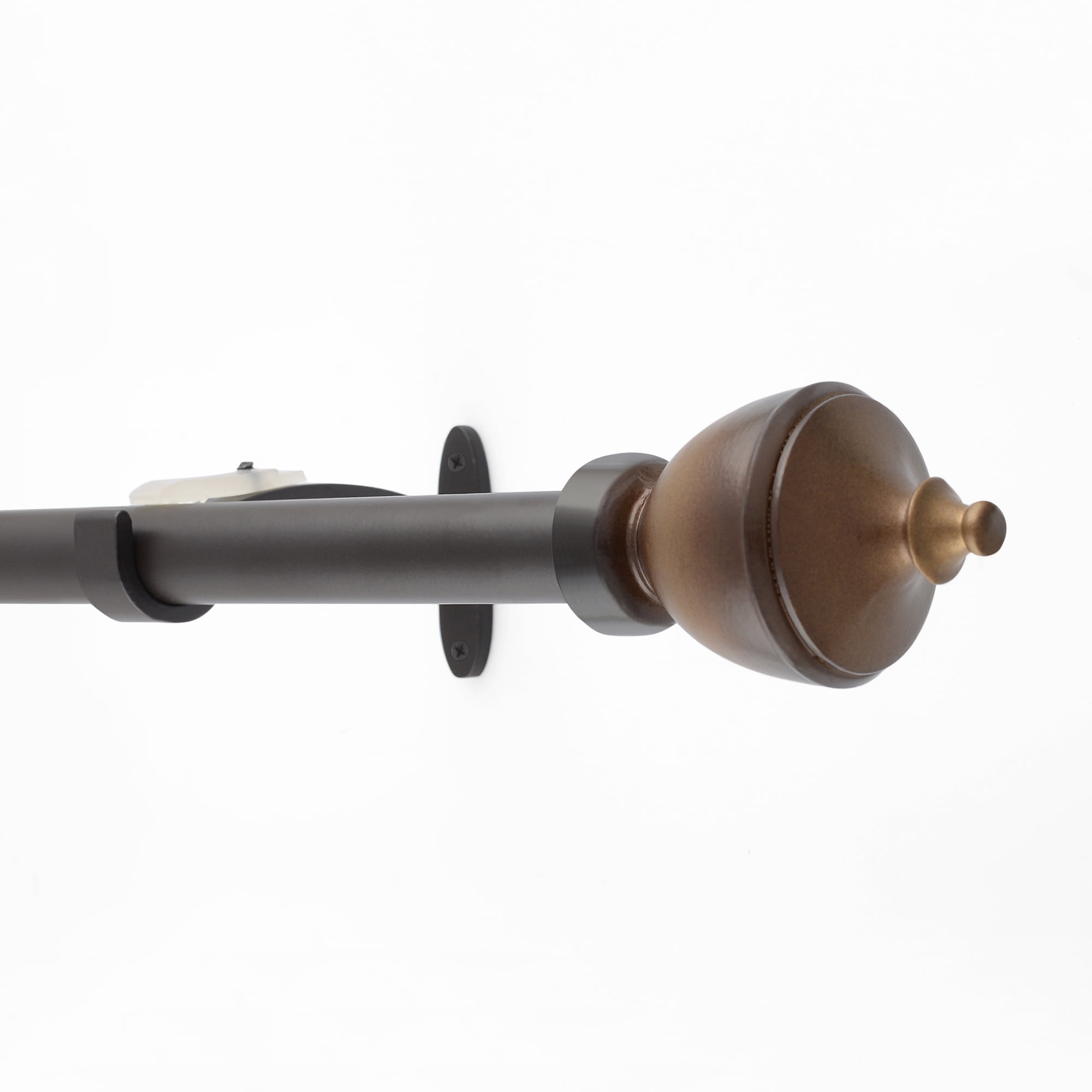 132-366 CM FUSION ROUND WOOD BALL EXTENDABLE CURTAIN ROD - BROWN 25MM