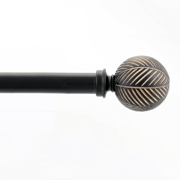 Deco Window 36 to 66 inches Adjustable Curtain Rod for Windows with Wooden Ball Finials (1'' Diameter, Black)