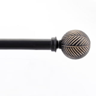 Deco Window 36 to 66 inches Adjustable Curtain Rod for Windows with Wooden Ball Finials (1'' Diameter, Black)
