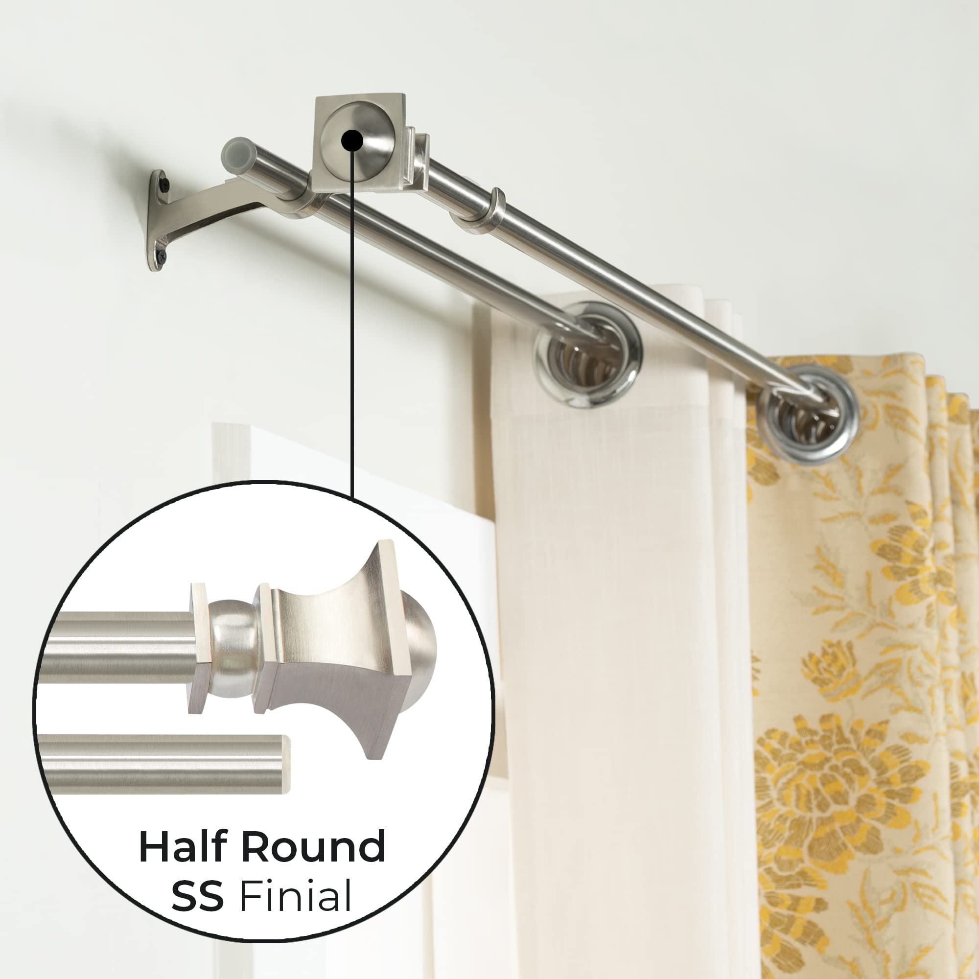 Half Round Double Curtain Rod Satin Silver 52- 144