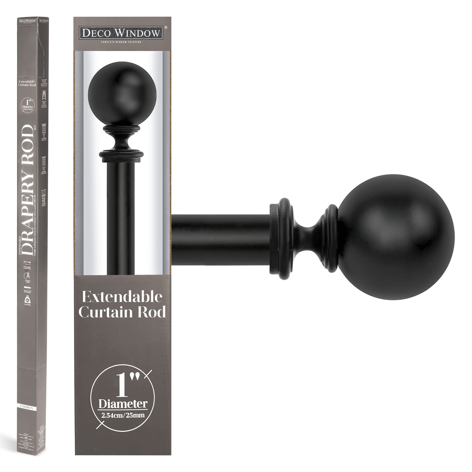 Black Adjustable Curtain Rod with Ball Finials, 36-66 Inches